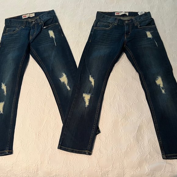 Two pair NEW (no tags) Levi Boys 511 Regular Indigo distressed jeans- size 8 - Picture 1 of 7
